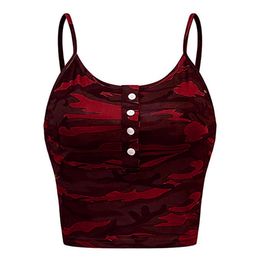 Women's Tanks Camis womens corset style top Womens Sleeveless Oneck Button Up Casual Camouflage Print Vest Cami Tank Top top triangulo verano#40 Z0510