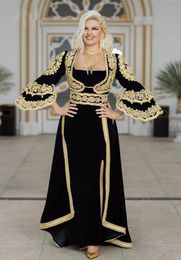 Albanian Caftan Mermaid Evening Dresses Flared Long Sleeves gold Lace Applique Traditional Kosovo Prom Gowns Outfits