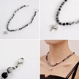 Pendant Necklaces European American Jewellery Retro Woven White And Black Beaded Crossed Star Necklace Female Cold Trend Drop