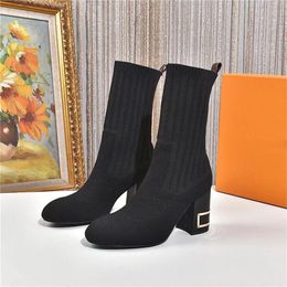 Women Designer Ankle Sock Boots Mesh Accent Stretch Fabric Silhouette High Heels Woman Desert Classic Winter Ladies Martin Sneakers Size 35
