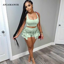 Two Piece Dress Sexy Ruffles Shorts and Crop Top Women Summer 2 Piece Sets Fashion Club Vacation Outfits Items D74-DZ30 T230510