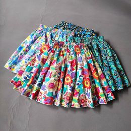 Skirts Spring Summer Big Kids Girls Cotton Print Flower Pleated Skirts Baby Girls Elastic High Waist Mini Skirt Clothes For Girls 3-16 230510