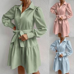 Casual Dresses Womens Long Sleeve Tunic Dress Collar Neck Loose Ruffle Tiered