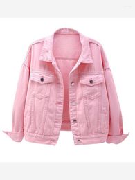 Women's Jackets JESSIC Plus Size Denim Jacket Spring Autumn Short Coat Pink Jean Casual Tops Purple Yellow White Loose Outerwear