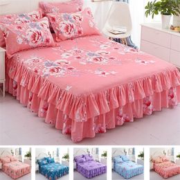 Bed Skirt Flower Print Ruffled bedding set Pillowcases set/Bed Skirt set Bed Skirt*1 Pillowcases *2 Size Twin/Full/Queen/King 230510