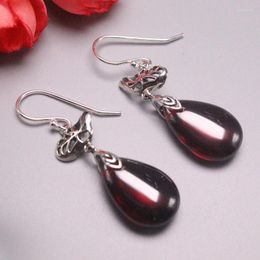 Dangle Earrings Arrival S925 Sterling Silver Women Luck Garnet Drop Leaf 47x13mm