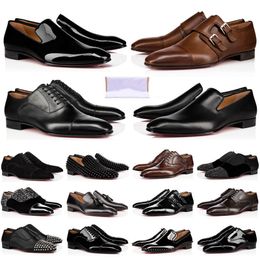 Design mens loafers shoes bottoms black suede Patent Leather Rivets Slip On loafer luxury Dress men Wedding Shoe for Business Party38-47