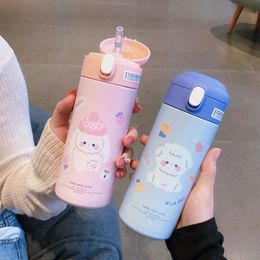 Water Bottles Holaroom Stainless Steel Thermos Vacuum Flask Creative Straw Cup Cute Thermal Insulation Bottle Practical Gift About 380ml 230510