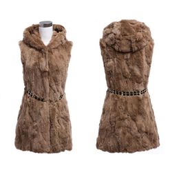 Leather 2019 fur vest Luxury Genuine Full pelt Rabbit Fur vest With Real Natural rabbit Fur hat Hot Wholesale Customize Plus Size vest