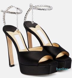 Women Platform Sandals Shoes with Crystal Chain 2023 High Heels Evening Dress Lady Pumps EU35-43
