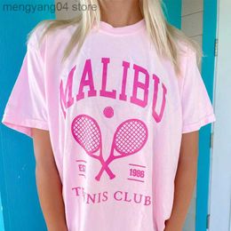 Women's T-Shirt Calelinka American Malibu Tennis Club Women Y2K Pink T Shirts For Female Short Sleeve Loose Cotton Summer Casual Printing Tees T230510