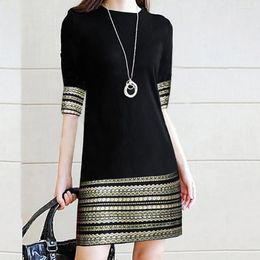 Casual Dresses Fashion Woman Dress Half Sleeve Look Slim Black Unique Pattern