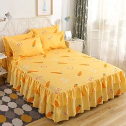 Bed Skirt Classic Printed Double Layer Bed Skirt Polyester Non-slip Bedspread 3pcs/set Pastoral King Queen Size Bed Sheet With Pillowcase 230510