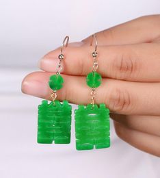 Dangle Earrings 1Pcs/Lot Natural Emerald Dry Sapphire Jade Hollow Double Happiness Lucky Earring Jewellery Oorbellen Voor Vrouwen Kolczyki