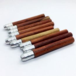 Natural Wooden Mini Smoking Tube Dry Herb Tobacco Filter Aluminium Digger Catcher Taster Bat One Hitter Portable Handpipes Hand Tips Cigarette Wood Pipes Holder