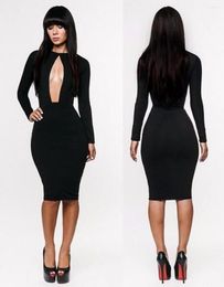 Casual Dresses Fashion Lady Bandage Long Sleeve Black Purple Key Hole Party Robe Sundress Bodycon Dress For Sexy Club Wear W203775