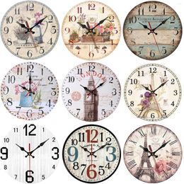 Wall Clocks 30cm Silent Non-Ticking Wooden Battery Operated Round Retro Rustic Electronic Clock Decor For Living Room Study