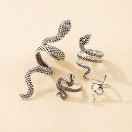 Cluster Rings 4 Pcs/set Retro Exaggerated Animal Snake Shape For Women Men Personality Gold Colour Metal Punk Finger Ring Jewellery