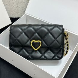 23S Womens Lambskin Enamel Heart Quilted Bags Classic Mini Flap Real Leather GHW Crossbody Shoulder pocket With Serial Number Black Purse 18CM/20CM