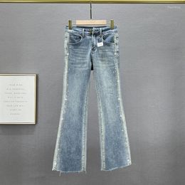 Women's Jeans Denim Bell-Bottom Pants For Women's 2023 Spring Stretchy High Waist Slimming Rhinestone Bootcut Flard Jean