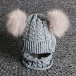 Berets Baby Hat Scarf Set Pompom Cartoon Infant Bonnet Winter For Kids Warm Knitted Children Boys Girls Beanie Cap