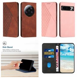 Cube Leather Wallet Holder Cases For Google Pixel 8 Pro 7A Samsung A24 Xiaomi 13 Ultra Lite Redmi Note 12 4G Card Slot Business Flip Cover Suck Magnetic Closure Pouch