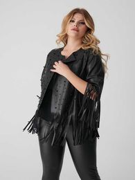 Outerwear Women's Plus Size & Coats Pearl Detailed Shawl Collar Fringed Short Length Winter Jackets For Women 4xl 5xl 6xl Fashion Black Colo