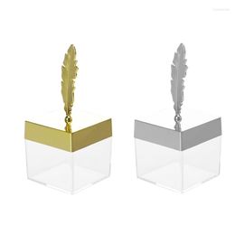 Gift Wrap AT69 -24Pcs Clear Square Candy Box With Feather Lid Small Organiser Containers Wedding Decoration Party