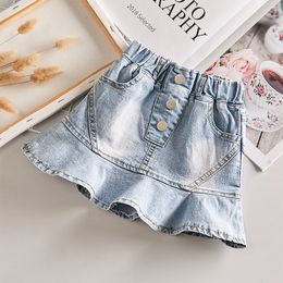 Skirts Summer Spring baby girls denim skirt tutu skirt fashion A-Line ruffles skirt for kids girls bottom clothes 2 to 14 years 230510