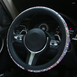 Steering Wheel Covers Universal 38cm Cover Bling Rhinestones Crystal Car Handcraft Soft Leather For Girls Ladies