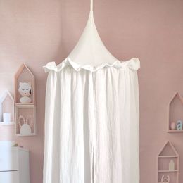 Crib Netting 100% Premium Muslin Cotton Hanging Canopy with Frills Bed Baldachin for Kids Room 230510