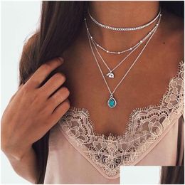 Collane con ciondolo Collana girocollo minimalista di moda per le donne Elefante Turchese Charm Boho Gioielli Dichiarazione lunga Mtilayer Dhgarden Dhicb