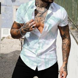 Men's Casual Shirts 2023 Summer Men's Ink Rendering Series 3D Digital Print Polo Collar Short Sleeve Shirt Fashion