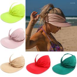 Wide Brim Hats Women Empty Top Sun UV Protection Caps Elastic Hollow Visor Hat Fishing Sports Cap Summer Outdoor Beach Anti-ultraviolet