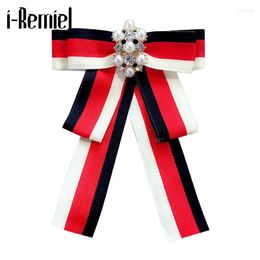 Brooches I-Remiel Korean Ribbon Bow Tie Brooch Pin Pearl Ties Flower College Blue Red White Stripe Navy Style Women Clothing Accessories