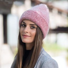 Beanies Beanie/Skull Caps 2023 High Quality Winter Hats For Women Cashmere Ladise Knitted Wool Skullies Cap Angora Pompom Gorros Oliv22