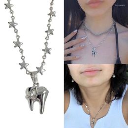 Pendant Necklaces Star Tooth Choker Necklace Delicate Tiny Pentagram Charm Clavicle Chain Y2K Everyday Jewellery For Women Girl
