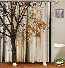 Shower Curtains Beautiful Autumn Scenery Curtain Orange Falling Leaves Fall Bathroom Forest Nature Printed Decor Home