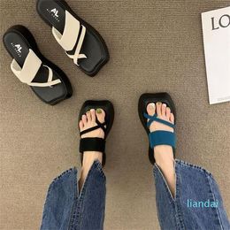 Slippers Platform Shoes Women Outside 2023 Summer Fashion Mixed Colours All-match Retro Sandals For ROME Style Vacation