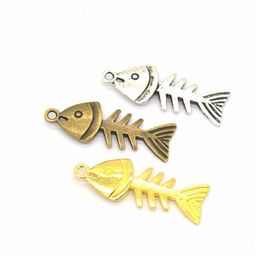 Charms 200 Pcs/Lot Fish Bone Skeleton Pendant Beads 26X12Mm Good For Craft Jewelry Making Drop Delivery Findings Components Dhsf3