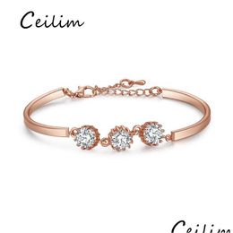 Chain Trendy Adjustable Cz Charm Bracelets Bangles For Women 18K Rose Gold Plated Cubic Zirconia Fashion Party Ing Jewellery Dr Dhgarden Dh4Df