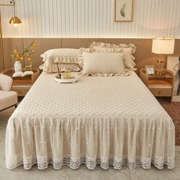 Bed Skirt Beige Thick Quilted Bedding Bed Skirt Pillowcases Super Soft Cotton Lace Embroidery Bedspread Mattress Cover Home Textile 1/3pcs 230510