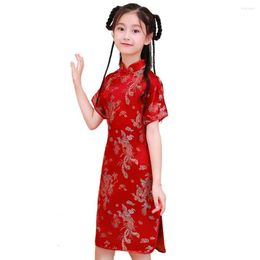 Girl Dresses Elegant Dress Princess Split Cheongsams Chinese Traditional Hanfu For Festival