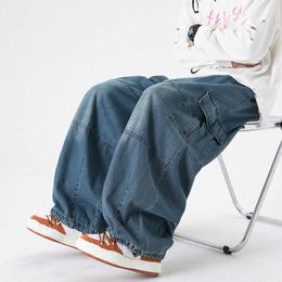 Men's Jeans Big Pocket Jeans Mens Street HipHop WideLeg Straight Overalls Couples Fashion Casual Korean Men Woman Jeans Autumn Streetwear Z0508