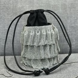 Diamante Bucket Bags Rhinestone Skirt Bag Chain Crossbody Handbag Drawstring Handle Shoulder Handbags Multiple Colors Small Wallet 3A