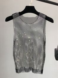 Women's Tanks Camis Crystal Beading Shiny Party Club Sexy Hollow Out Diamonds Stamping Winky Sleeveless Vest 230510
