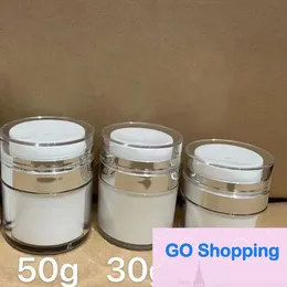 Acrylic Airless Jar Cream Bottle With Silver Collar Cosmetic Vacuum Lotion Jars Pump Packing Bottles