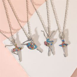 Fashion Ballet Girl Pendant Designer Necklace Woman South American Alloy Silver Plated Colourful Rhinestone Exquisite Chokers Necklaces Jewellery for Friend Gift
