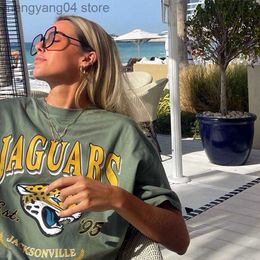 Женская футболка American Retro Jaguars Printing Женская графическая графика Cool T Рубашки Летние короткий рукав свободный хлопок Y2K Tops Street Fashion 90S Tees T230510