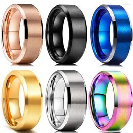 Wedding Rings Simple 8mm Black Stainless Steel For Men Women 6 Colours Matte Finish Bevelled Polished Edge Band Jewellery